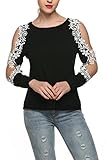 Zeagoo Womens Sexy Lace Crochet Long Sleeve Off Shoulder Tops Blouse