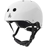 Triple Eight Lil 8 Dual Certified Sweatsaver Kids Skateboard and Bike Helmet with Padded Chin Buckle, White Glossy