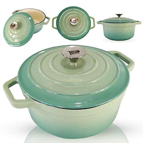 4 Quart Enameled Cast Iron Dutch Oven Pot with Lid Round Enamel Coating, Dual Side Handles for