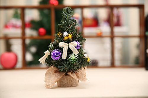 Homeditor Mini Artificial Christmas Tree with Pinecone Bows Baubles Gifts Ornaments Decoration with Burlap Base for Home Office Bedroom Livingroom Desk Top Dinner Table Decor (Purple)