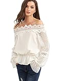 SheIn Women's Off The Shoulder Crochet long Sleeve Blouse