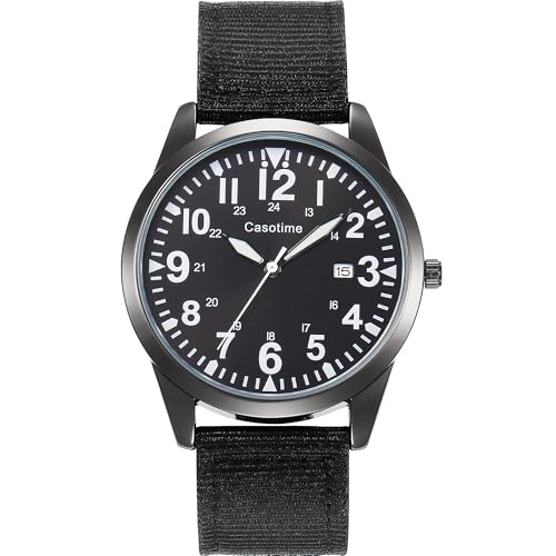 Reloj táctico militar Casotime para hombre - Reloj analógico de cuarzo con esfera luminosa, resistente al agua hasta 30 m, correa de nylon y segundero | Reloj de pulsera unisex para ejército y deporte