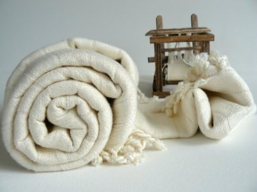Turkish Towel,Handwoven Pestemal and Head Towel Set of 2 Pure Soft Bamboo Ivory,Anti Bacterial