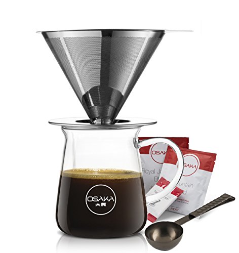 Osaka, Pour Over Coffee Dripper Starter Set â€“ Full Brewing Kit For Pourover Coffee Lovers; Mug, Filter, Measuring Spoon And Coffee Samplers - (10oz./296ml) Capacity