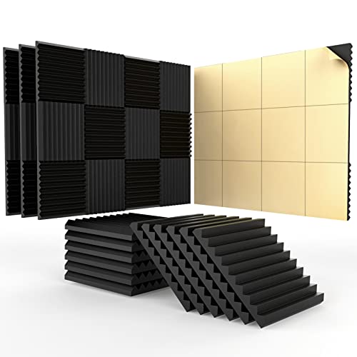 48 Pack Acoustic Panels With SelfAdhesive,1" X 12" X 12" QuickRecovery Sound Proof Foam Panels