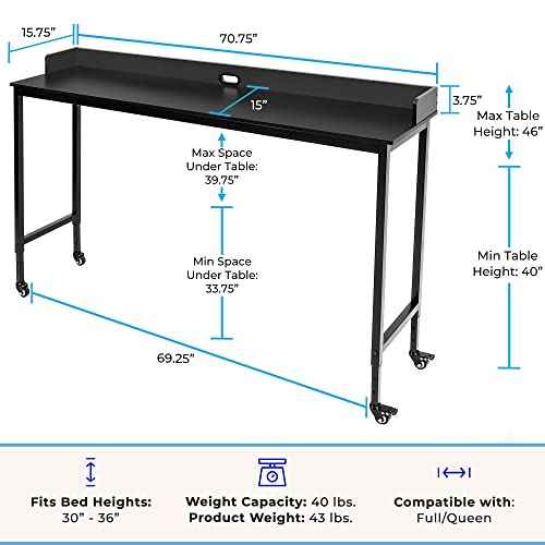 Joy Overbed Table with Wheels for Full/Queen Beds Height Adjustable