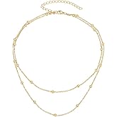 FOCALOOK Choker Necklace for Women Dainty 14K Gold Plated Double Layered Necklace Silver Black Metal Satellite Beaded Boho Choker Chain