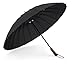 Plemo Windproof Stick Umbrella, Wood Handle Waterproof Cloth with 24 Ribs, Durable for Optimal Resistance to Wind and Rain, Classic Black