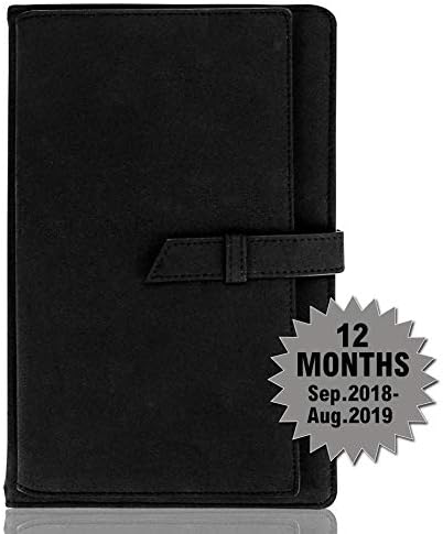 Daily Planner Monthly Calendar Schedule Organizer,Bullet Journal Appointment Book with Card Slots Pen Holder,Pu Leather Cover,320 Beige Pages,Dated,8X5.7Inches,School Year 2018.9-2019.8(Black)