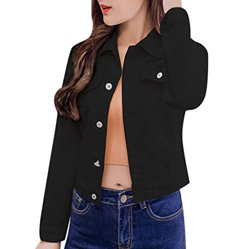MIS1950s Women Denim Jacket Trend Lapel Solid Casual Buttons Blazer Outerwear