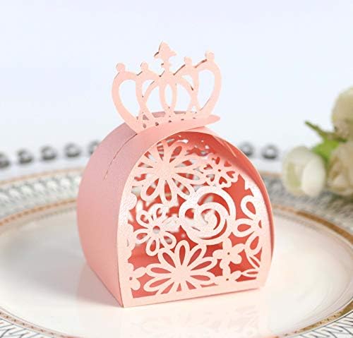 dngcity Crown Lock Rose Flower Candy Boxes Wedding Favor Chocolate Holder-100pcs (Pink)
