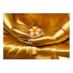 Copper Statue of Buddha Holding a Pink Plumeria Flower - Wall Mural, Removable Sticker, Home Decor - 66x96 inches