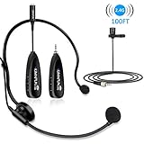 Wireless Microphone Set, KIMAFUN 2.4G Wireless Headset Microphone and Lavalier Lapel Mics, Beltpack Transmitter and Receiver for Live Performance, Compatible with Smartphone, Laptop, Speaker, G102-3