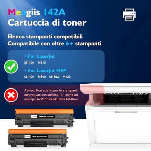Meagiis 142A with Chip Toner Cartridges Compatible with HP 142A W1420A 142X W1420X Toner for HP LaserJet M110w M140w M139w M110 M139 M140 (2 Black)