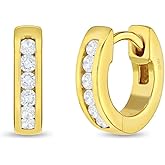 925 Sterling Silver Clear Cubic Zirconia Small Hoop Huggie Earrings For Girls & Young Teens 10mm- Elegant Yellow Gold Flashed 925 Sterling Silver Gift For Any Special Moments