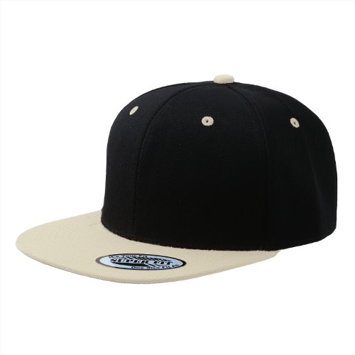 Blank Adjustable Flat Bill Plain Snapback Hats Caps (All Colors) (One Size, Black/White)