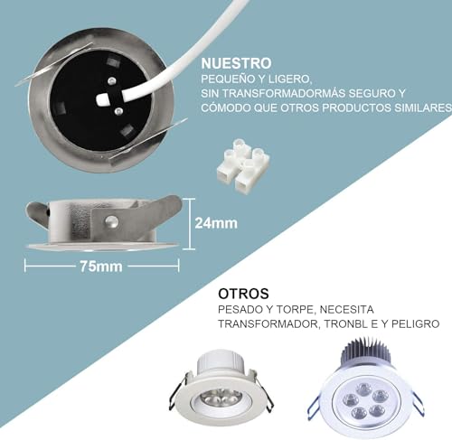 HiBay Set of 6 Recessed LED Spotlights 230V 5W Mini Spot Ultra Flat 60mm-68mm Round Module Ceiling Light Warm White 500LM for Bathroom, Kitchen, Office, Hallway, Wet Room
