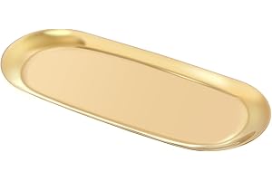 WARMTREE Stainless Steel Towel/ Dish Plate, Tea/ Fruit Storage Trays Cosmetics Jewelry Organizer, Gold, Oval