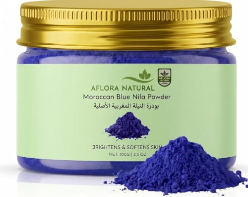 AFLORA NATURAL Moroccan Blue Nila Powder 100g – 100% Pure & Natural – Skin Brightening Face & Body Mask – Helps Reduce Tan, Dark Spots & Uneven Tone – Traditional Moroccan Beauty Care