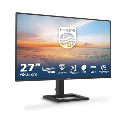 PHILIPS 27E1N1600AM - 27 Zoll Quad HD Monitor, Lautsprecher, höhenverstellbar (2560x1440, 100Hz, 1x HDMI 1.4, 1x USB-C (65W PD), USB Hub) schwarz