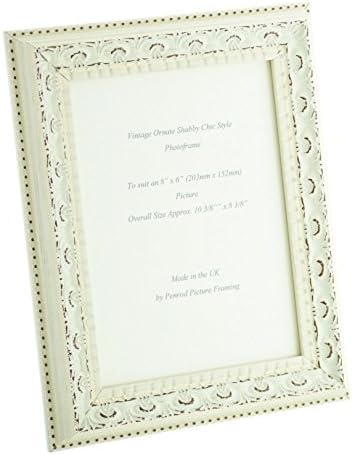 Handmade Ornate Distressed Soft White Shabby Chic Vintage Picture Frame for an 8" x 6" (203mmx152mm) Photo