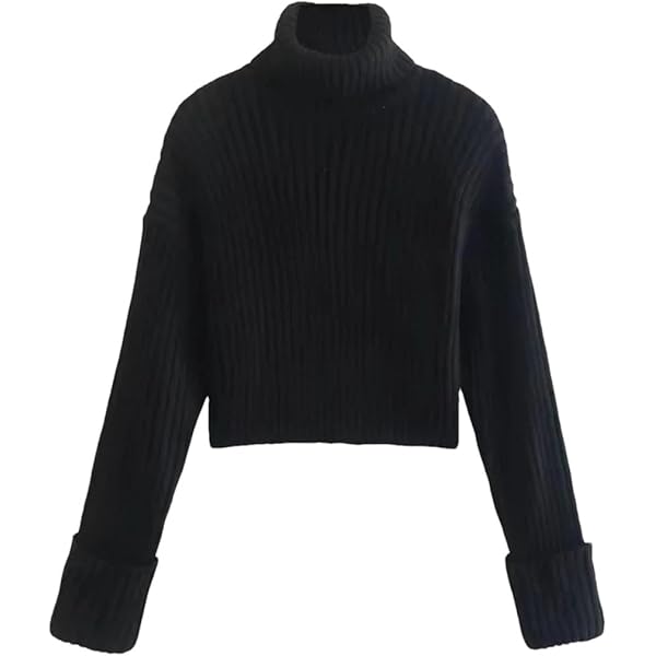 Womens Turtleneck Ribbed Long Sleeve Sweater Winter Fall Cropped
