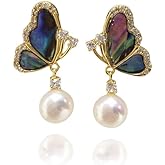 VA JENT Pearl Earrings for Women, 925 Sterling Silver Butterfly Earrings Jewelry for Women Gift-Freshwater Cultured Pearl