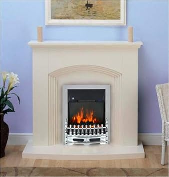 Kirkdale Modern Cream Chrome Electric Fire Surround And Hearth Set