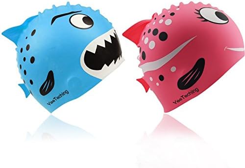Yeeteching Kids Swim Cap, Pack of 2, Fun Design Silicone Toddler Swim Cap for Boys and Girls Aged 3-12