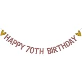 HAPPY 70TH BIRTHDAY Banner,Pre-Strung,Rose Gold Paper Glitter Party Decorations for 70 Years Old 70TH Birthday Party Supplies Letters Rose Gold ZHAOFEIHN