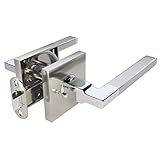 TITANTON 1703 - Modern Door Handle Door Lever Set in Satin Nickel - Polished Chrome Finish with Privacy Pin Function