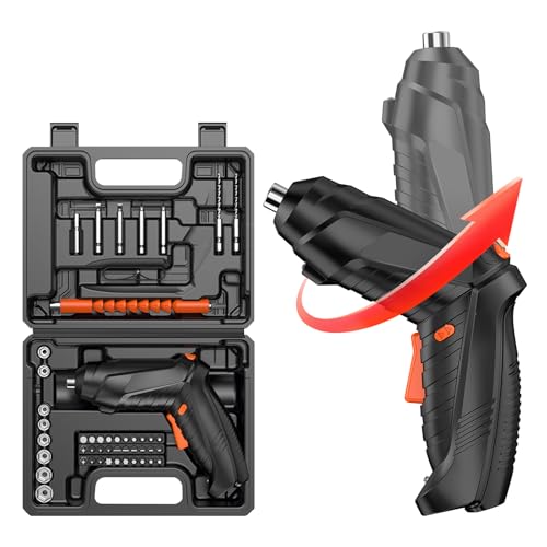 YEAHCHIC Juego de 47 Destornillador Eléctrico Inalámbricos de 3,6 V con Puntas Recargables por USB，Uso Doméstico, Reparación， Mango Giratorio de 90°a 180°, Atornillador Puntas Intercambiables