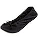 Isotoner Women's Classic Satin Ballerina Slipper, Black, Medium (6.5-7.5 M US)