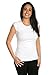 Cap Sleeve Extra Length Layering Tee Reversible Scoop Neckline Comfy Slim Fit (White, L)