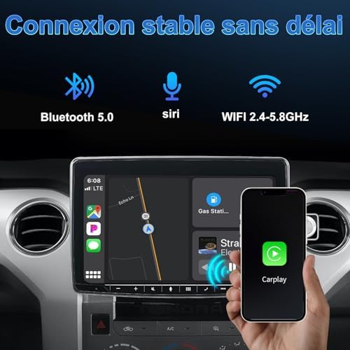 Adaptateur CarPlay sans Fil pour Apple iPhone, Adaptateur sans Fil carplay avec câble d'extension USB & USB-C/Type-C, Compatible avec Les Voitures à partir de 2016 et Phone iOS 10+