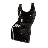 ECOSPLAY Female Sexy Latex Rubber Tigh Fitting Fetish Sleeveless Dress (Large, Black)