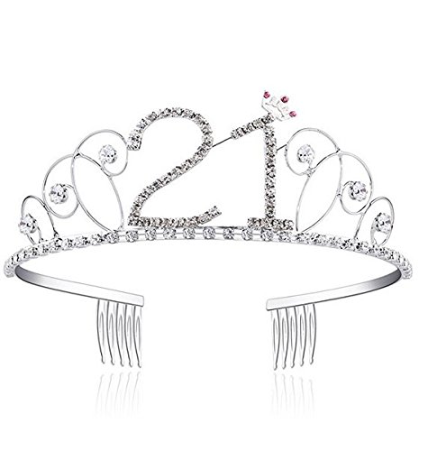 Veewon 21st Birthday Tiara Crown Crystal Princess Crowns Happy Birthday Hair Accessories