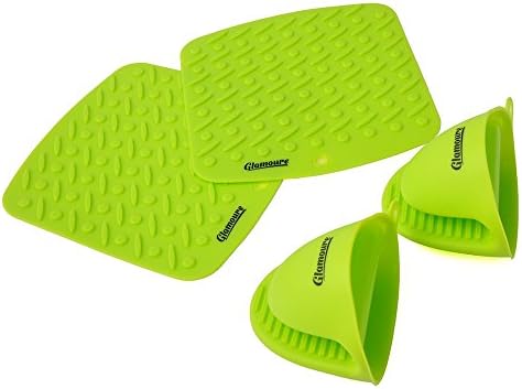 Glamoure® Premium Mini Pinch Grip - Pot Holders and Oven Mitts Set - 2 Pairs (4 pcs) - Heat Resistant - Trivet Mats - Silicone Drying Mat - Non Slip - Multi Purpose - Placemat -Hot Pad & Flexible