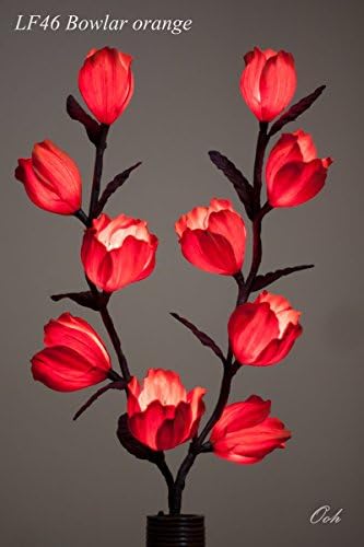 Ayutthaya Shop Light Floral Craft Lighted Orange Bowlar Flowers Branch with 10 Lights, 84 cm. ( NOT INCLUDE FLOWER VASE )