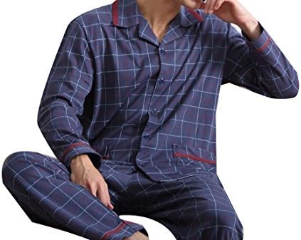 VividYou Mens V Neck Cotton 2-Piece Classic Comfort Pajama Sleepwear 2 L