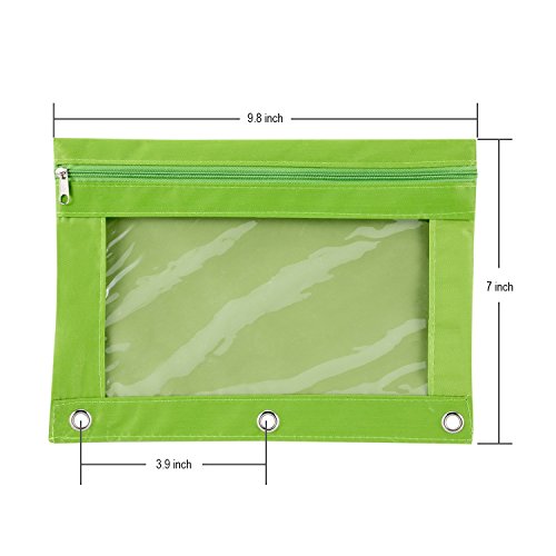 6 Pieces Binder Pencil Pouch with Zipper Pulls 3-Ring with Clear Window Pencil Case with Binder Rings