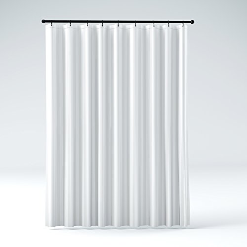 Hotel Quality Mildew Resistant Washable Fabric Shower Curtain Liner, Water-Repellent, Elegant White Tonal Damask Stripe, Eco Friendly & PVC-Free, STALL Size (54 inches Width by 78 inches Length)