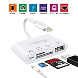 Lightning to USB Camera Adapter,YIKU 4 in 1 SD/TF Card Reader, Trail Game Camera Card Viewer Reader, Micro SD Card Reader USB 3.0 OTG Cable support iPhone X 8 7 6 Plus and iPad, Plug and Play