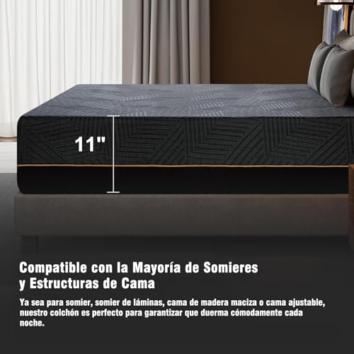 LOKOOY Colchón de Memory Foam 28cm, Colchones Matrimoniales con Gel de Enfriamiento, Colchon Firmeza Media en Caja, Alivio de Presión, Sin Fibra de Vidrio (Matrimonial)