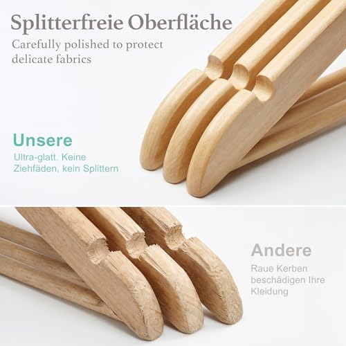 HOUSE DAY Wooden Clothes Hangers, Pack of 20, Natural Wooden Clothes Hangers with 360° Rotating Hook & Non-Slip Notches, Sturdy Wooden Hangers for Jackets, Shirts & Coats - Clothes Storage