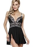 Ruzishun Women's Sexy Lingerie Black Lace Babydoll Set