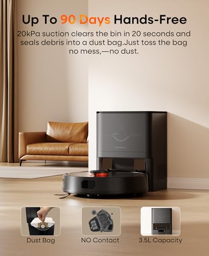 Robot Vacuum and Mop with Self-Emptying Station, 7000Pa Suction for Pet Hair on Carpets, LiDAR Navigation Creates No-Go Zones, Quiet, Works with Alexa, Ideal for Hardwood Floors & Multi-Floor Homes