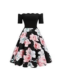 Vestido midi elegante con estampado floral y hombros descubiertos de verano para mujer Semir