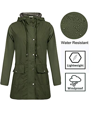 SUNAELIA Rain Jacket Women Waterproof Lightweight Hooded Raincoat Active Outdoor Windbreaker Trench Coat S-XXL (Large, Army Green)