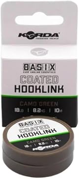 Korda Basix Coated Hooklink 18lb 10m Soft Coated Braid Camouflage Green view 5
